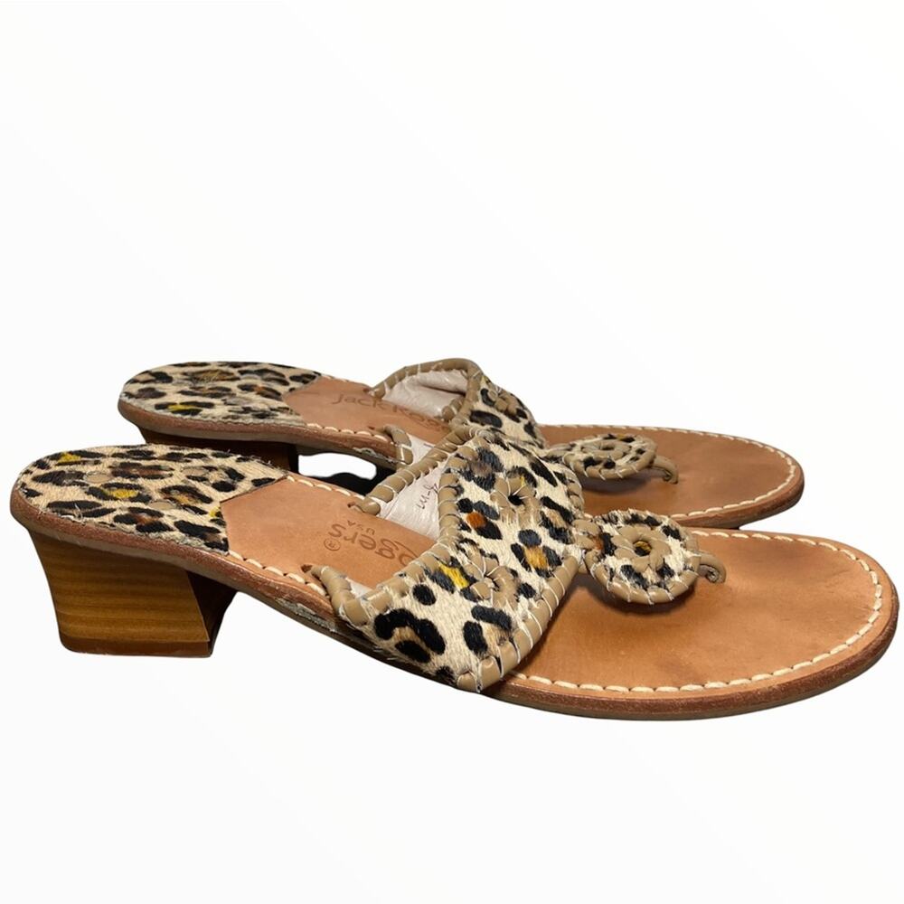 Jack Rogers Jacks Sandals Haircalf Flat Padded Thong 1/2” Heel Leopard Print 8
